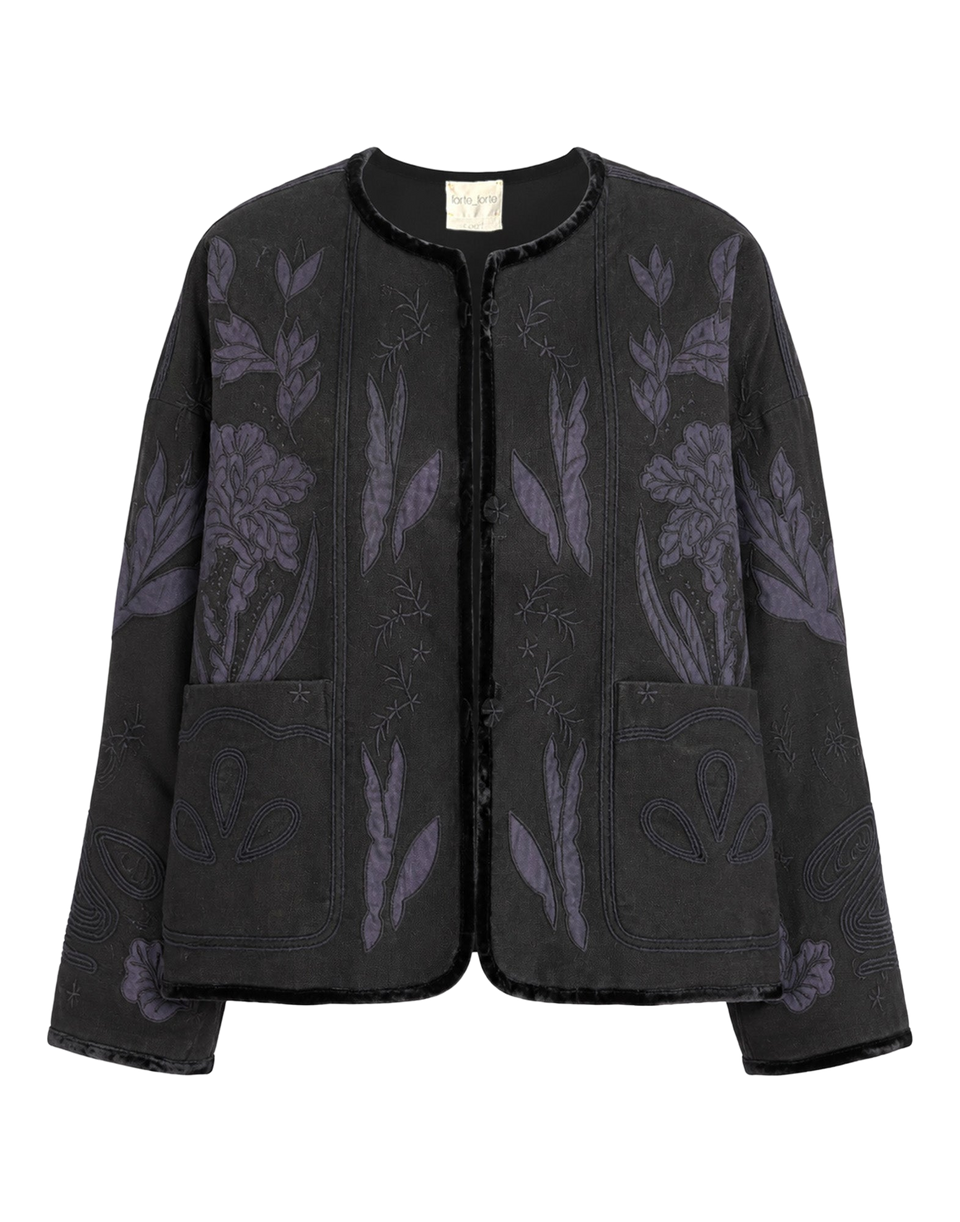 FORTE FORTE Blouson brodé en twill de laine nuit