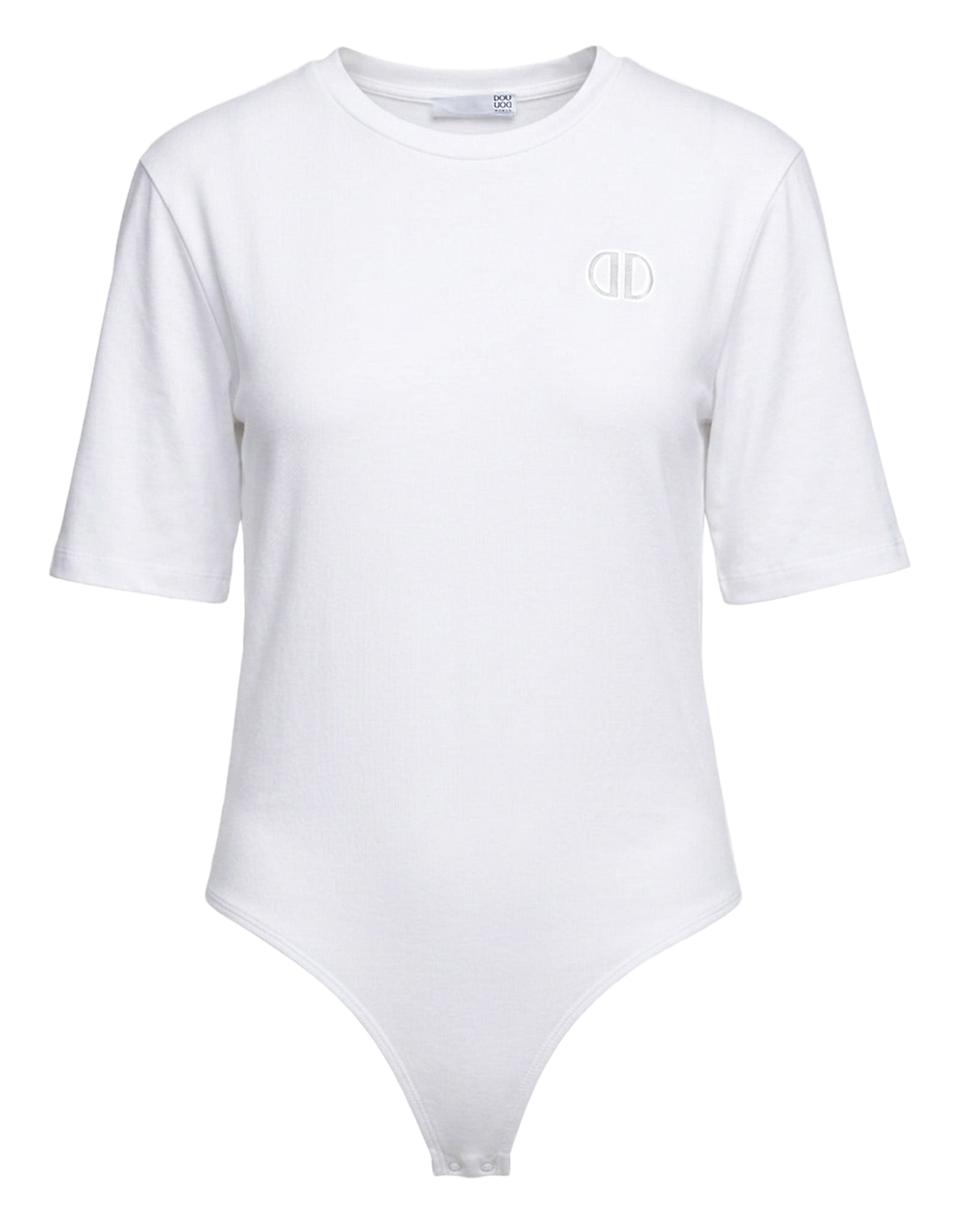 DOUUOD Body Manches Courtes en Coton Logo DD Blanc Cassé