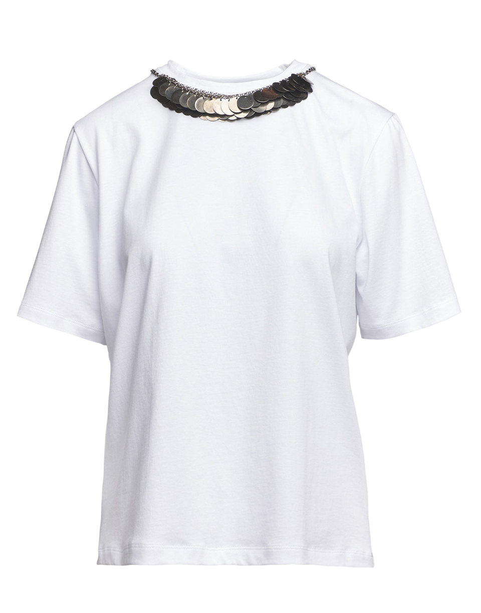 DOUUOD T-shirt à manches courtes avec collier à sequins blanc cassé