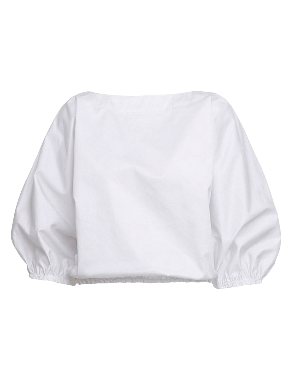DOUUOD Blusa Kimono con Coulisse in Popeline di Cotone Off White