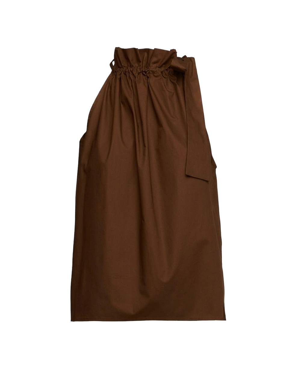 DOUUOD Top Halter Arricciato con Nastro in Popeline di Cotone Fondente