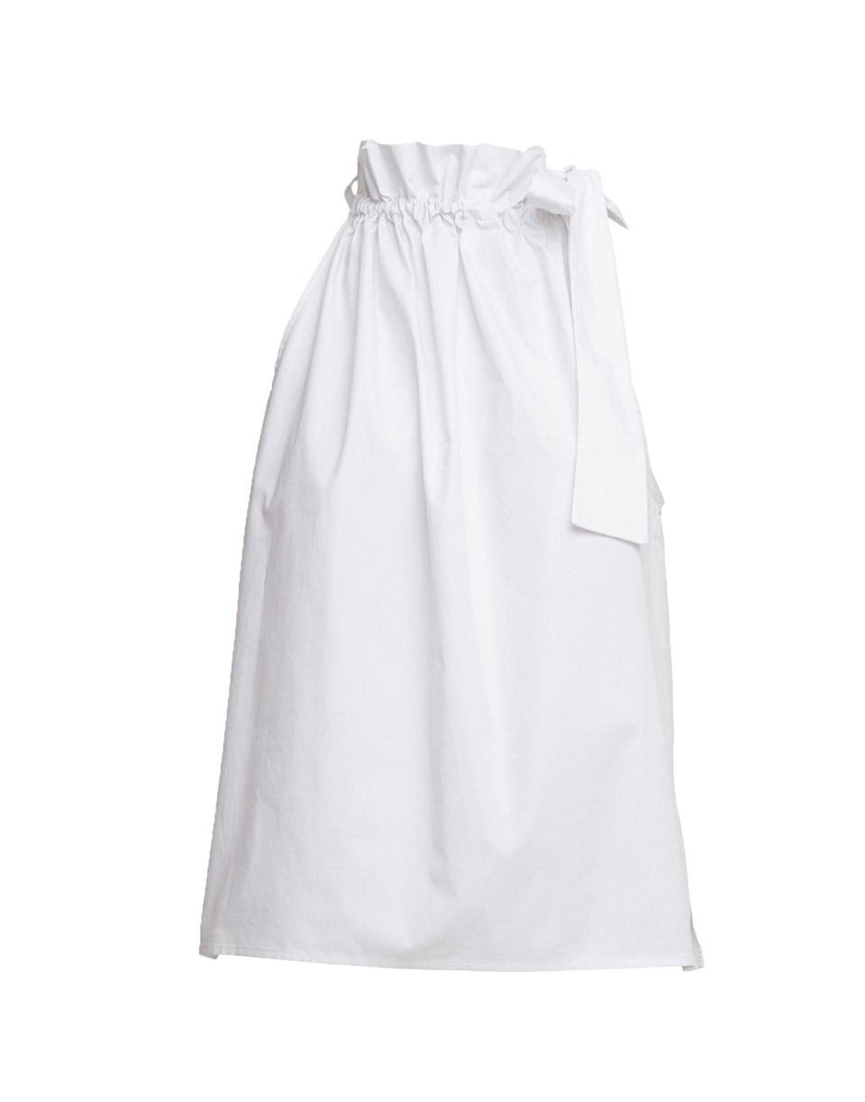 DOUUOD Top Halter Arricciato con Nastro in Popeline di Cotone Off White