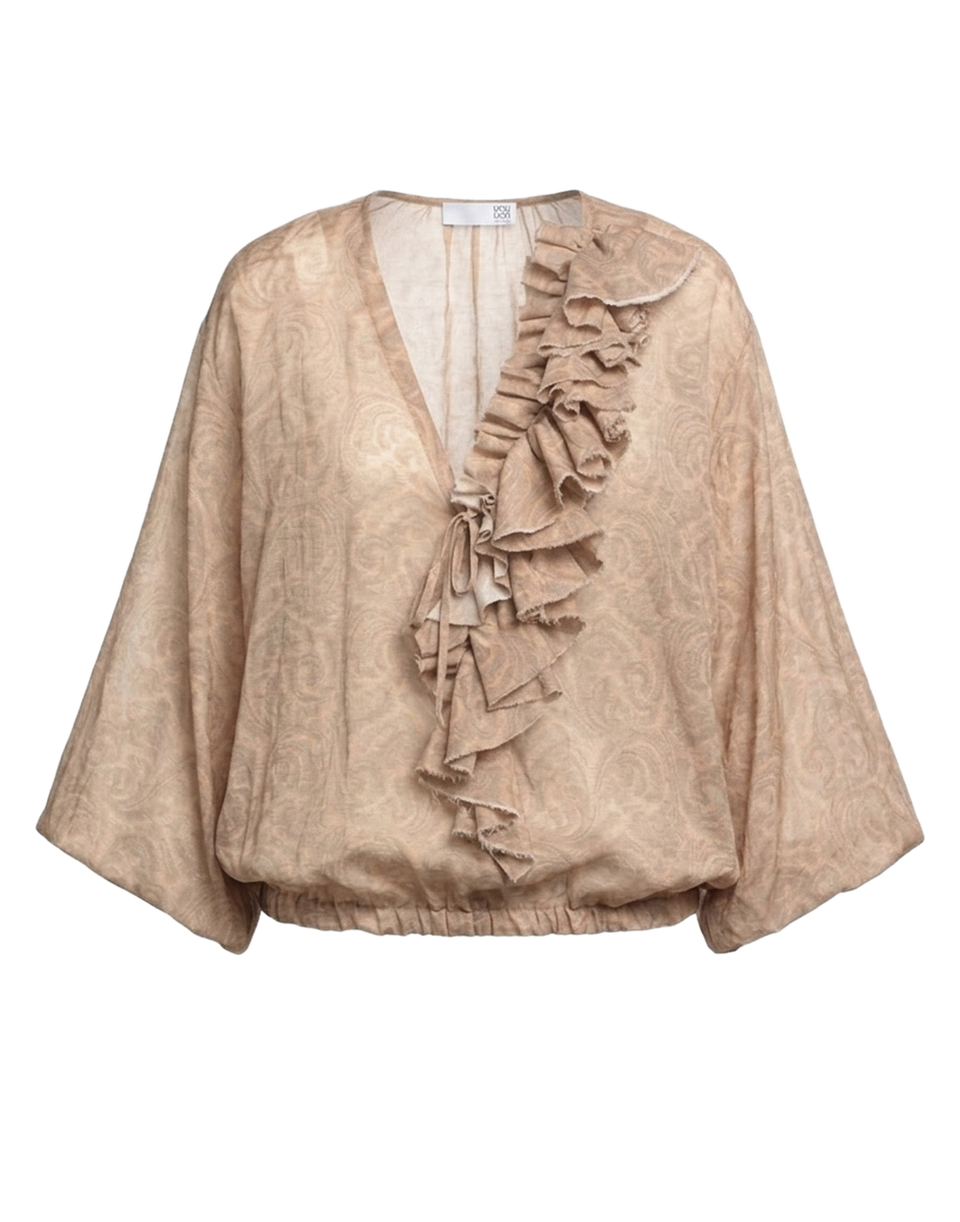 DOUUOD Blusa Ampia in Mussola di Cotone Stampa Cashmere Corda
