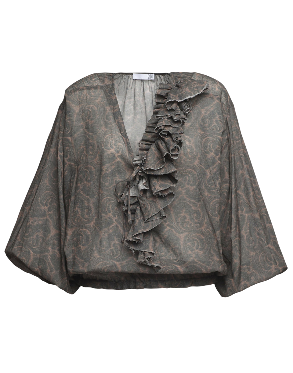 DOUUOD Blusa Ampia in Mussola di Cotone Stampa Cashmere Ghisa