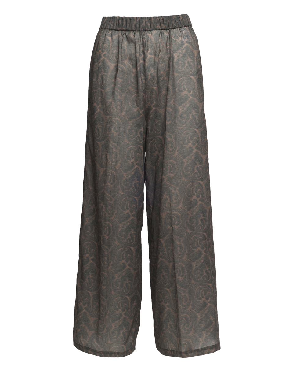 DOUUOD Pantaloni Wide-Leg in Mussola di Cotone Stampa Cashmere Ghisa