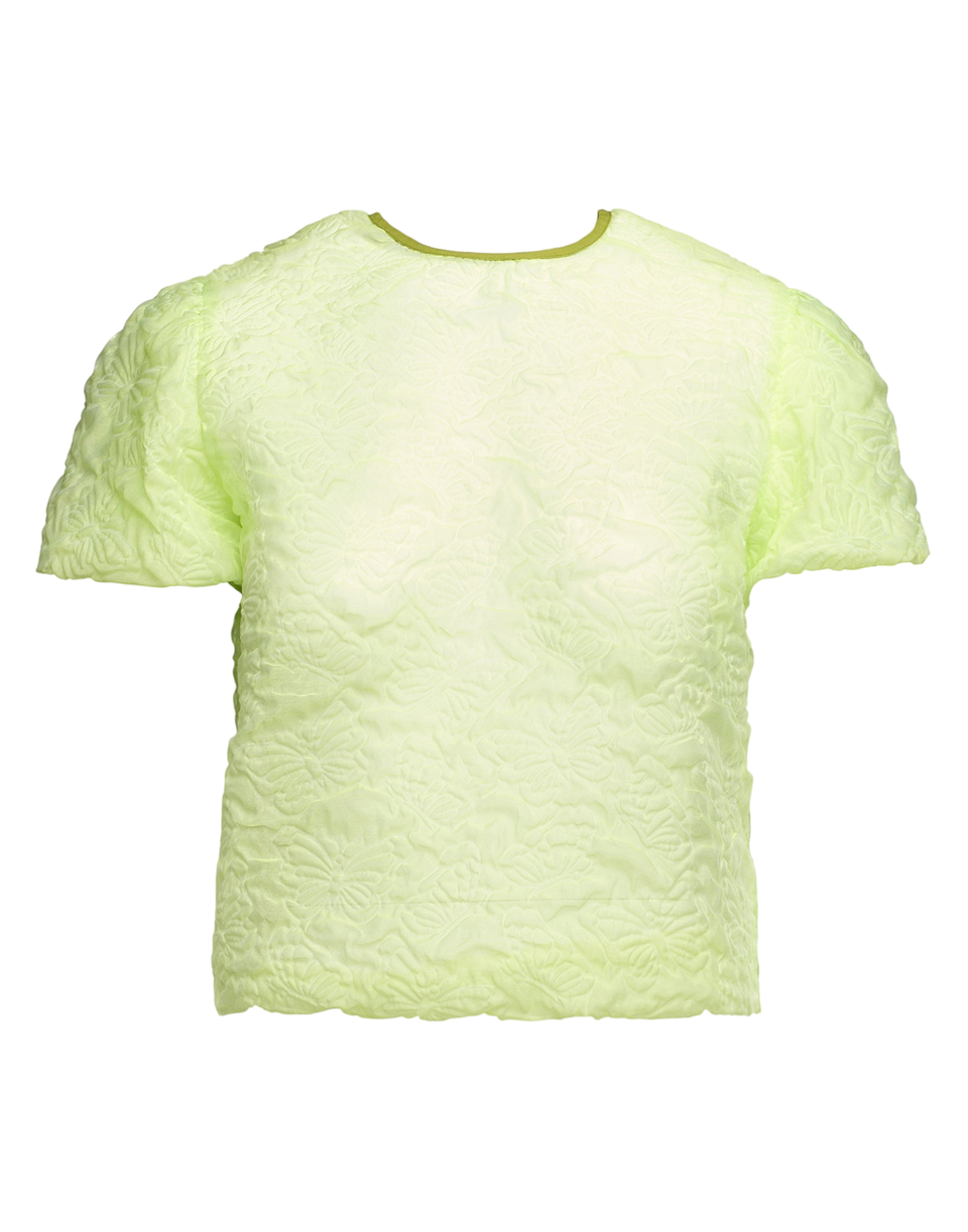 DOUUOD Blusa con manica Baloon in Butterfly Cloqué Lime