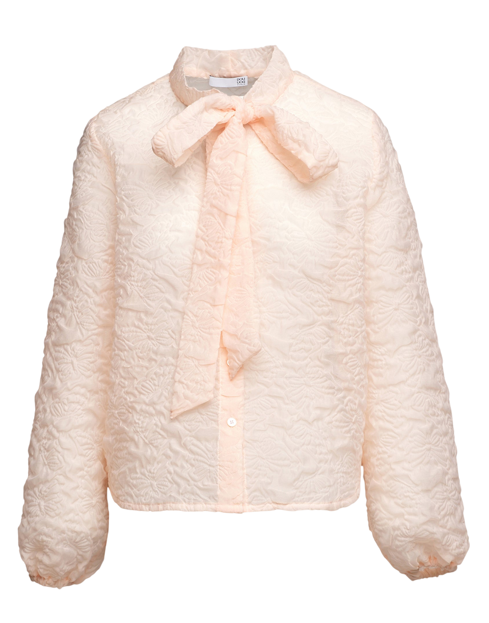 DOUUOD Camicia Collo a Nastro in Butterfly Cloqué Apricot