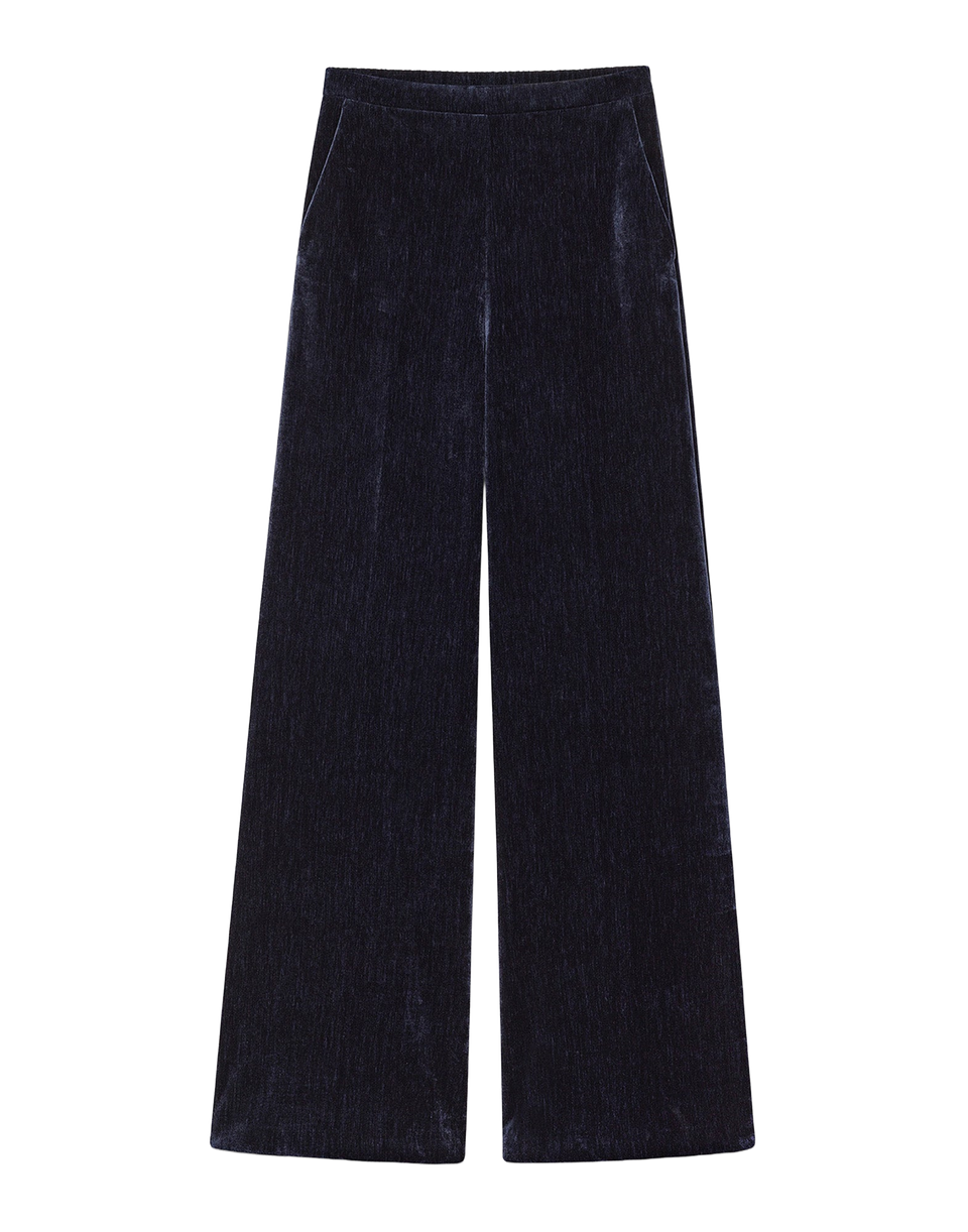 FORTE FORTE Pantaloni a Vita Alta in Velluto Double Twill Blu Notte