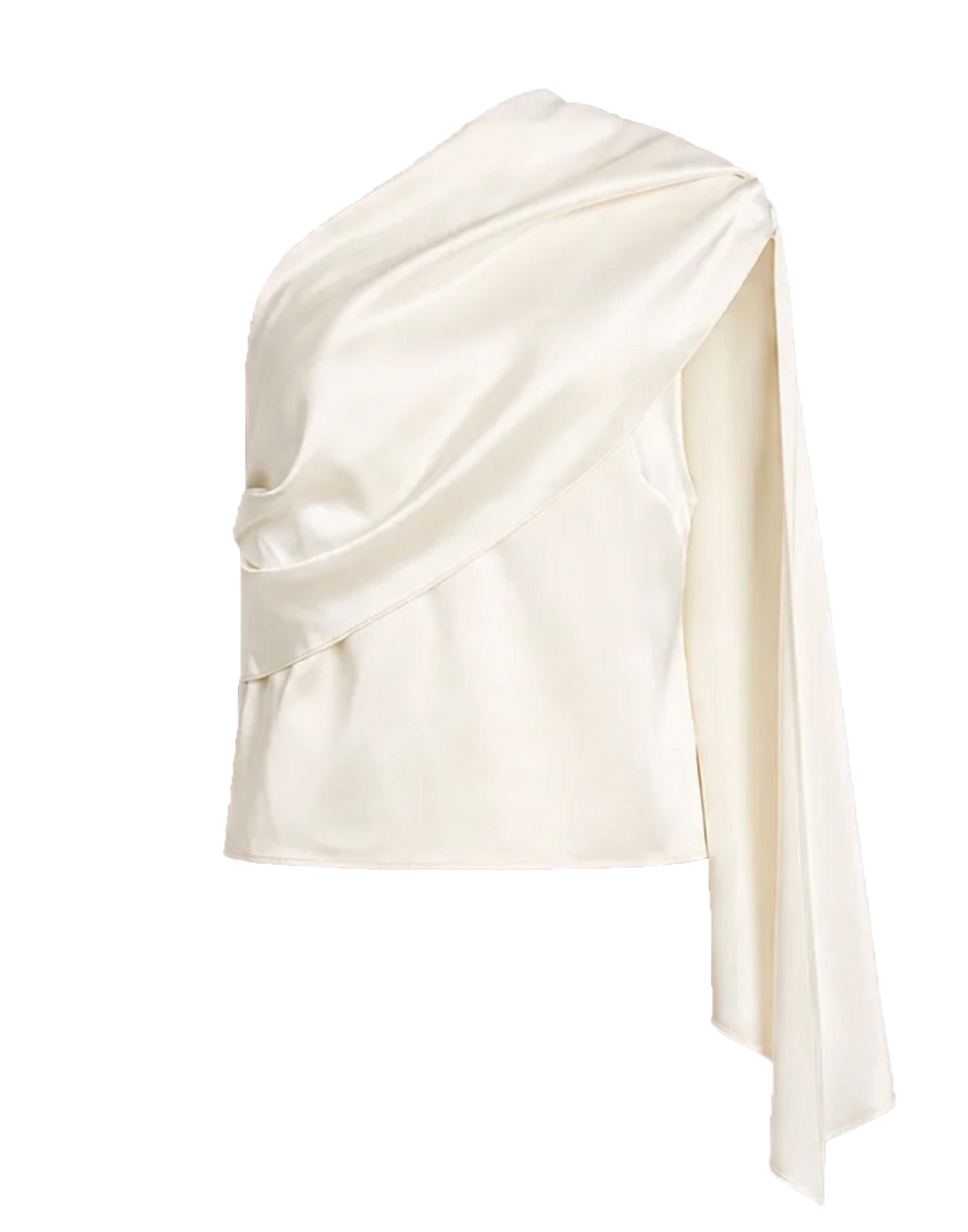 ALBERTA FERRETTI Top Monospalla in Satin con Drappeggio Avorio