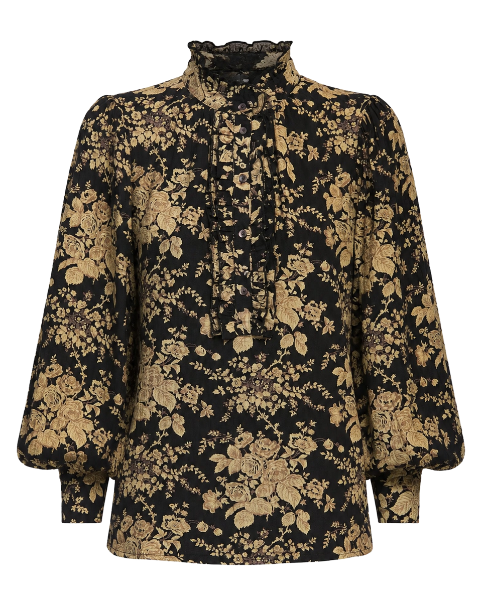 ANTIK BATIK Blusa Cinzo in Garza di Cotone Black/Rust