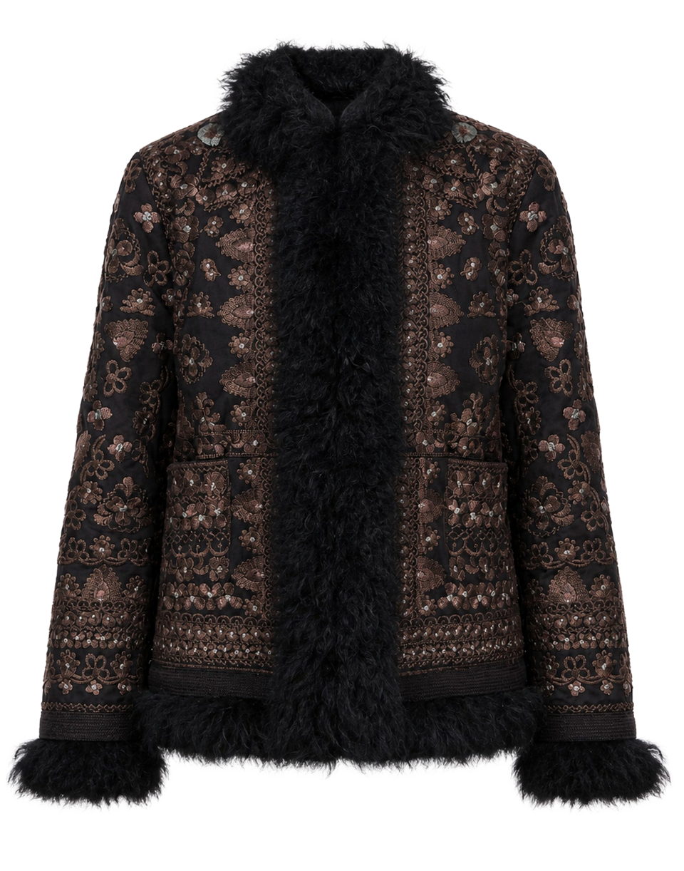 ANTIK BATIK Giacca Ricamata con Pelliccia Nera