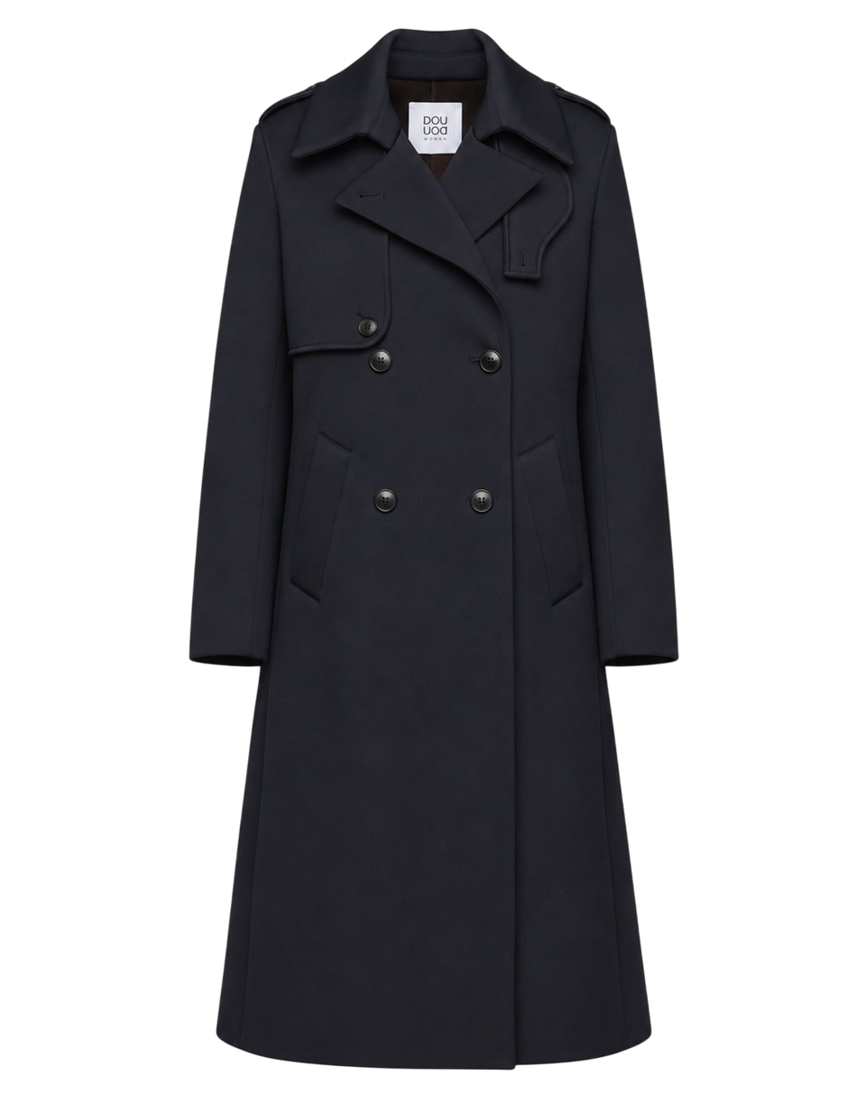DOUUOD Trench Doppiopetto in Tecno Neoprene con Collo a Rever