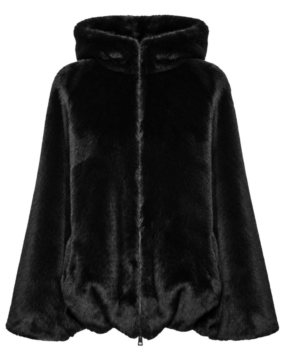 DOUUOD Parka con Cappuccio e Coulisse al Fondo in Eco Pelliccia Nero