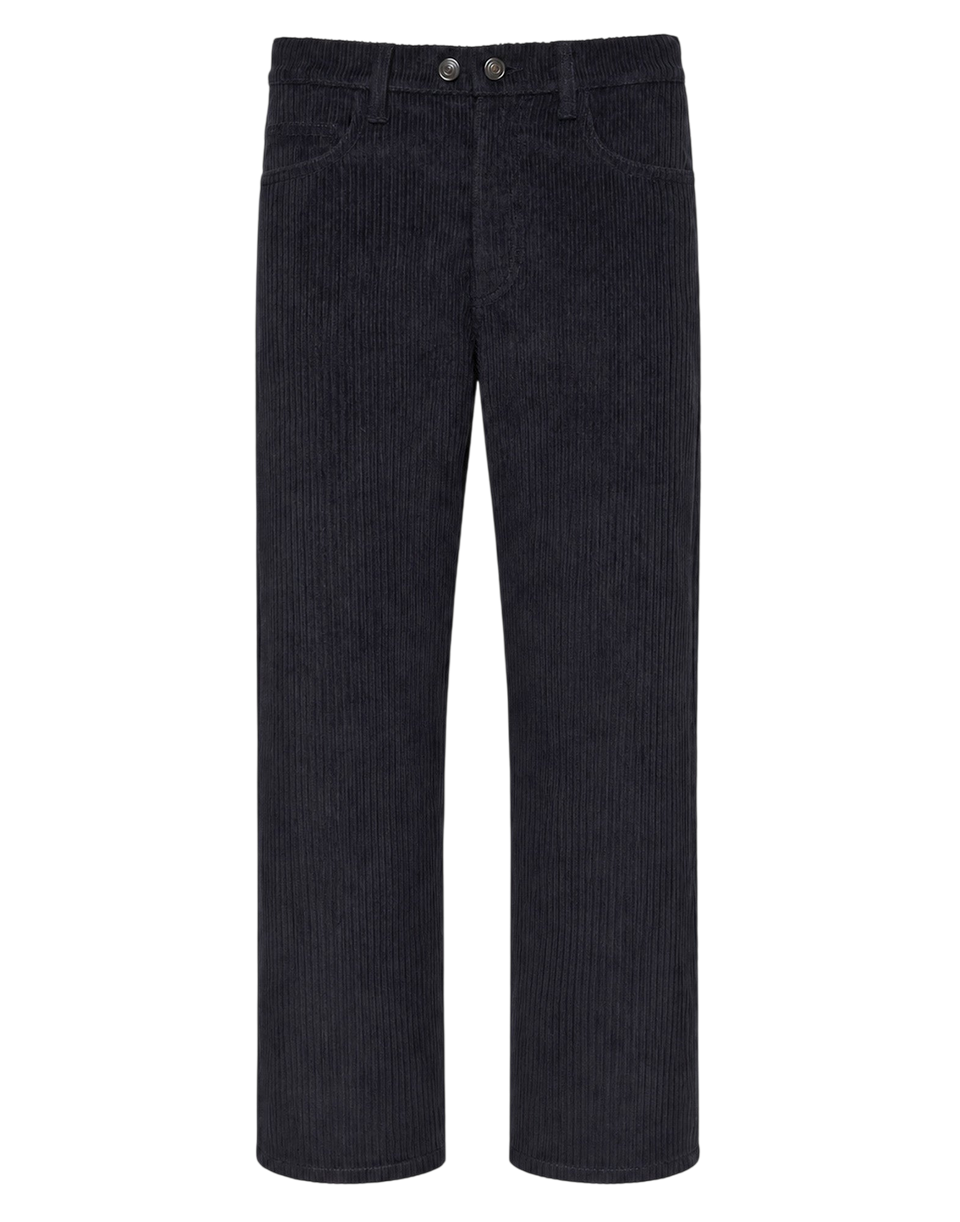 DOUUOD Pantalone Ampio Cropped Genderless in Velluto a Costa Larga Blu