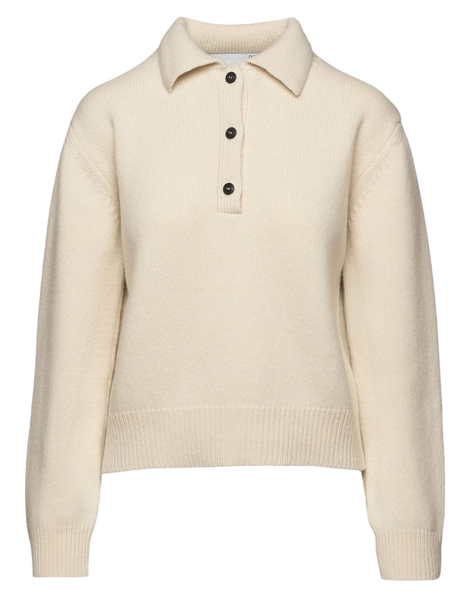 DOUUOD Maglia Polo Cropped in Lana e Cashmere Panna