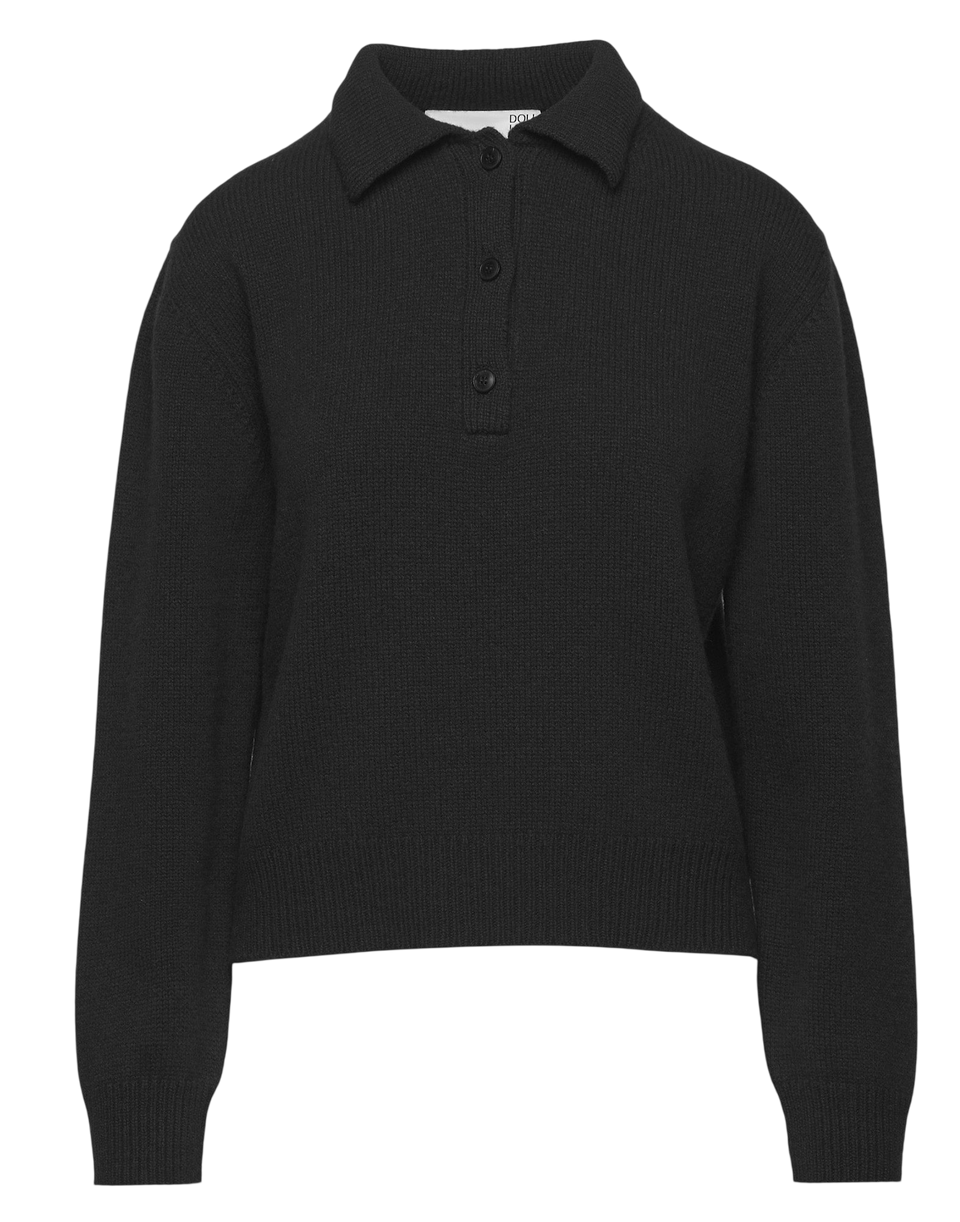 DOUUOD Maglia Polo Cropped in Lana e Cashmere Nero