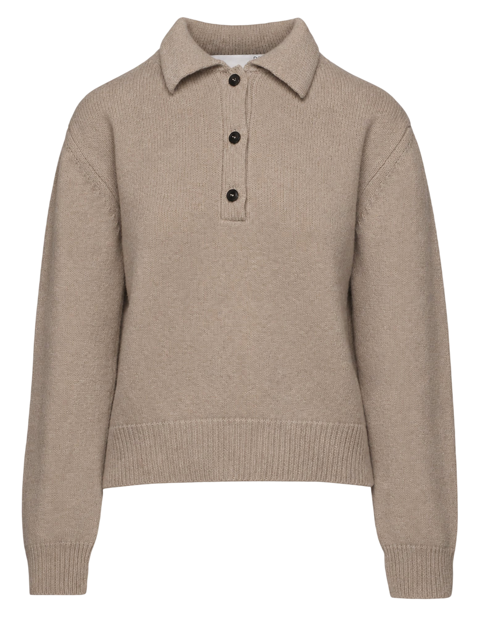 DOUUOD Maglia Polo Cropped in Lana e Cashmere Taupe