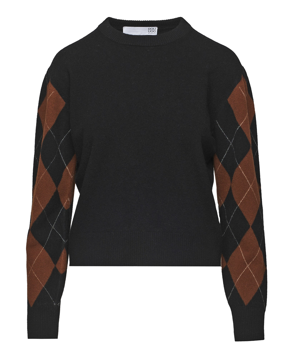 DOUUOD Maglia Girocollo con Intarsio Argyle Nero/Castagna