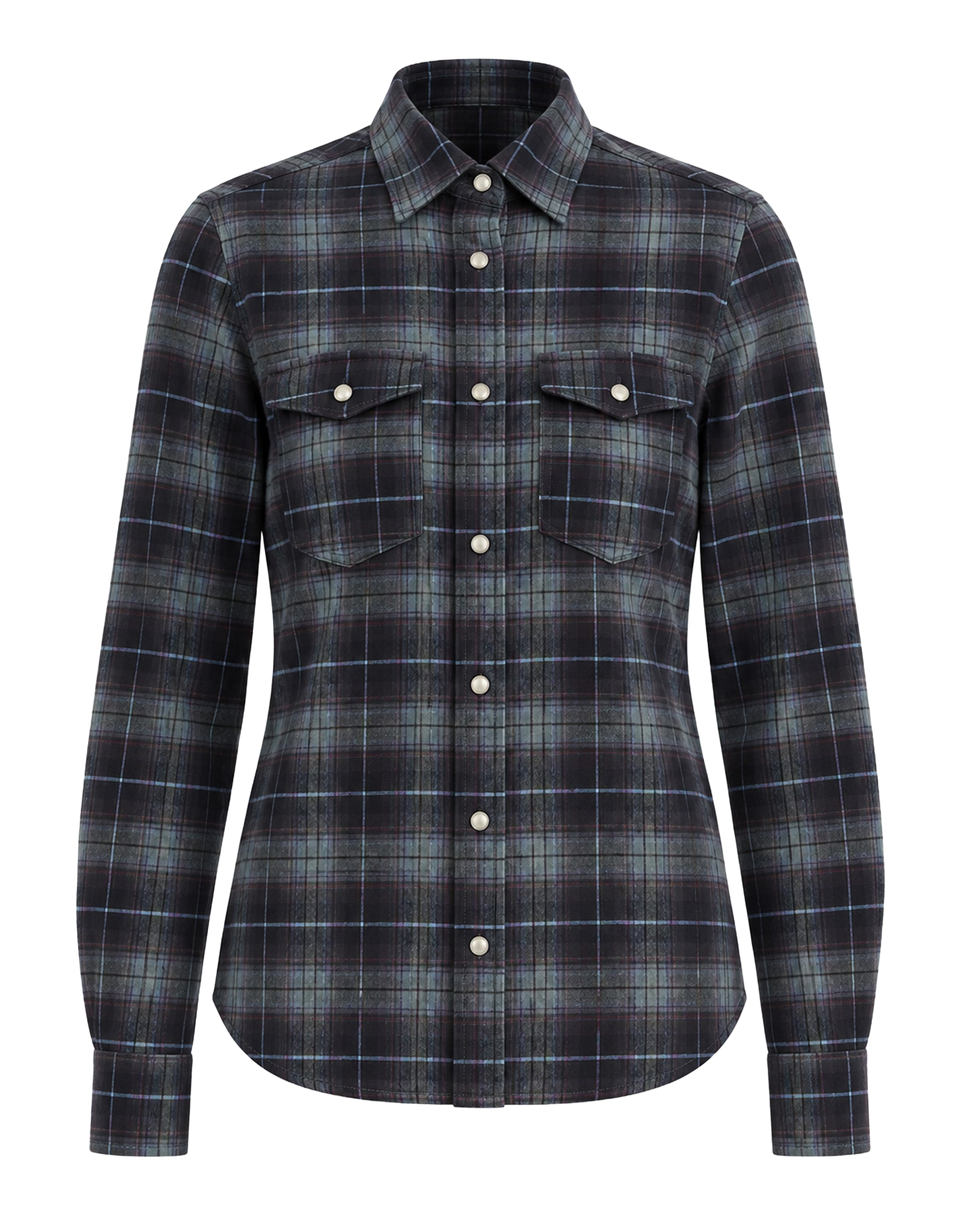 DEPARTMENT FIVE Camicia Texana Slim in Tartan Blu