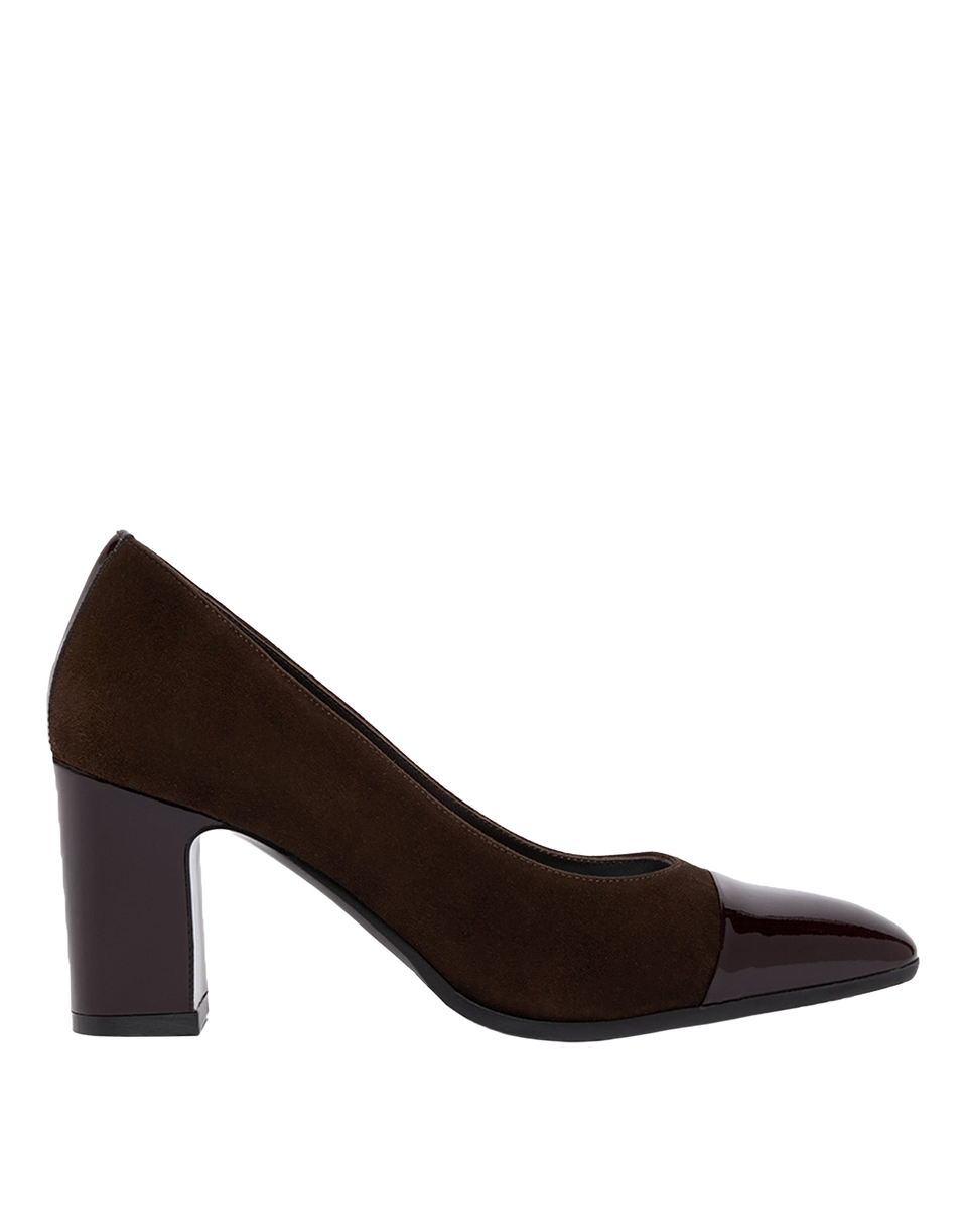 CAREL Décolleté Rosana in Suede Cioccolato e Vernice Bordeaux