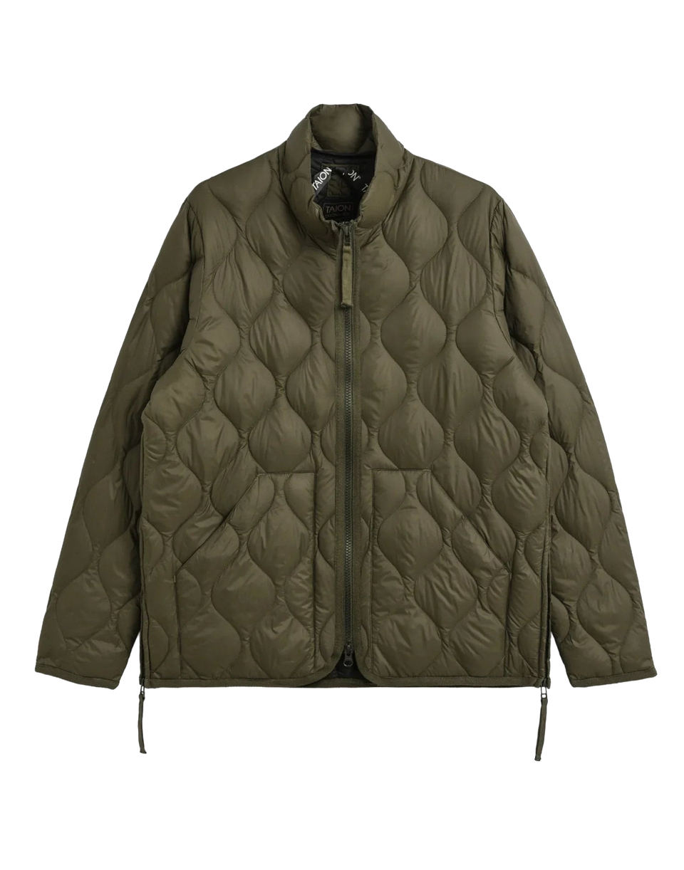 TAION Piumino Military con Collo Alto e Doppia Zip Verde Oliva Scuro