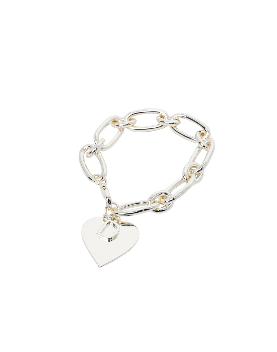 DOUUOD Bracelet à chaîne avec cœur et « D » pendants argent