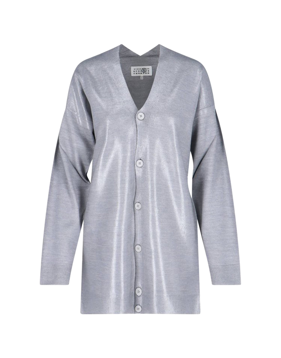 MM6 MAISON MARGIELA Cardigan in Misto Lana Spalmata Grigio Melange