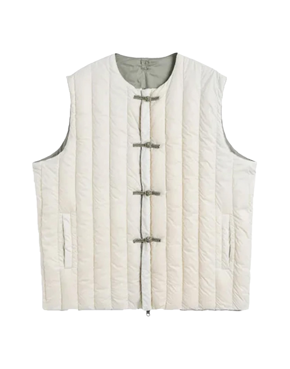 TAION Gilet Reversibile con Bottoni Cinesi Japan Special White/Sage