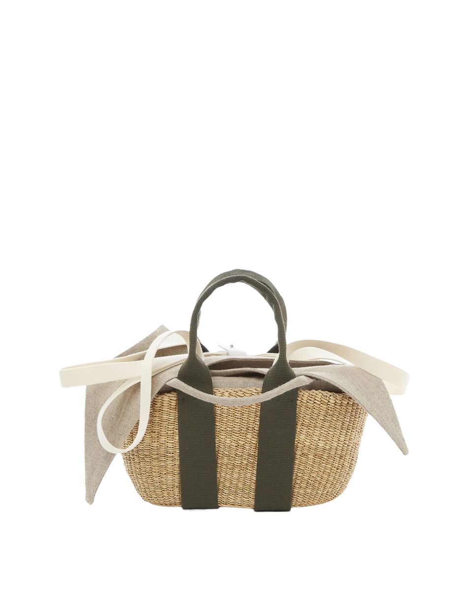 Mini sac George en paille MUUN avec pochette en lin kaki