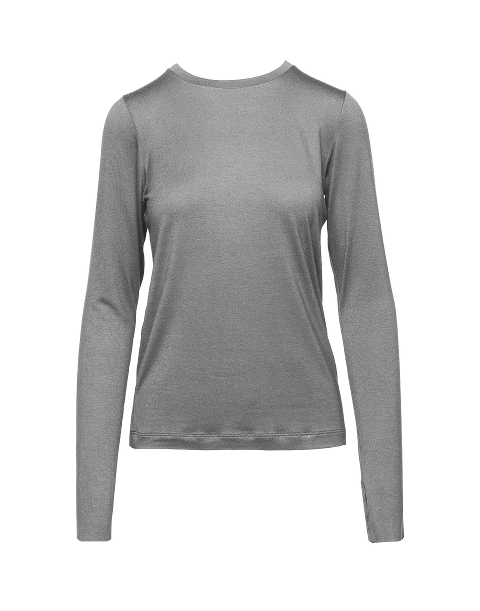 DOUUOD T-shirt a Maniche Lunghe in Jersey di Viscosa Stretch Grigio Melange