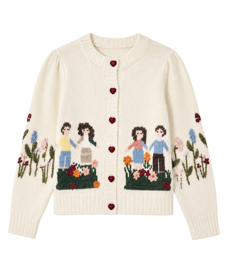 SEA NY Cardigan Wendie in Lana con Motivo Garden