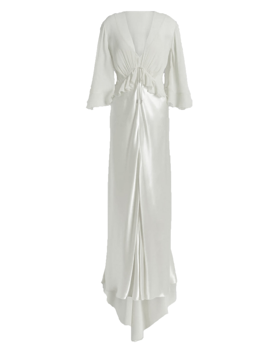 ALBERTA FERRETTI Abito Lungo in Raso Lucido con Mantella Bianco