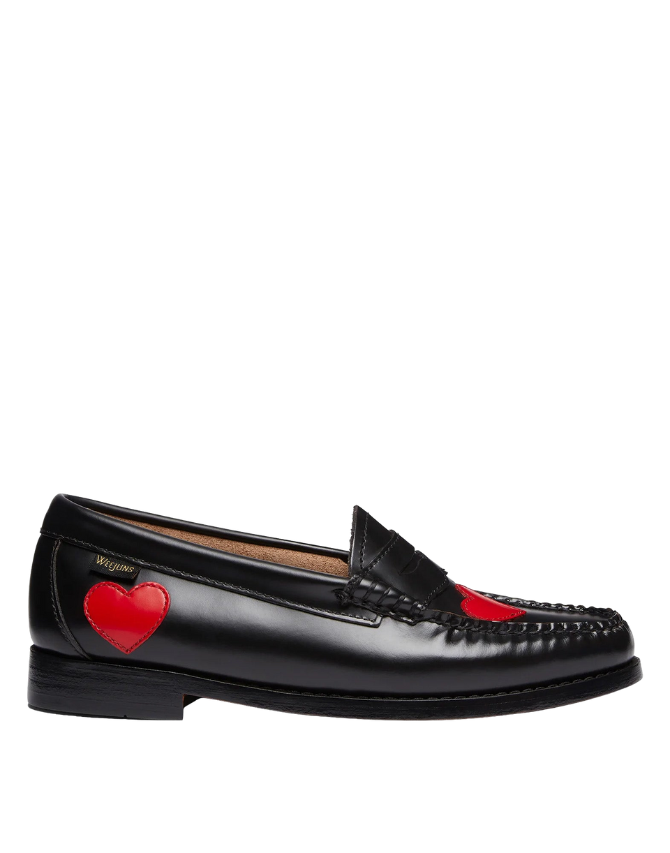 GH BASS Penny Love Weejuns Mocassins en cuir noir avec cœurs rouges