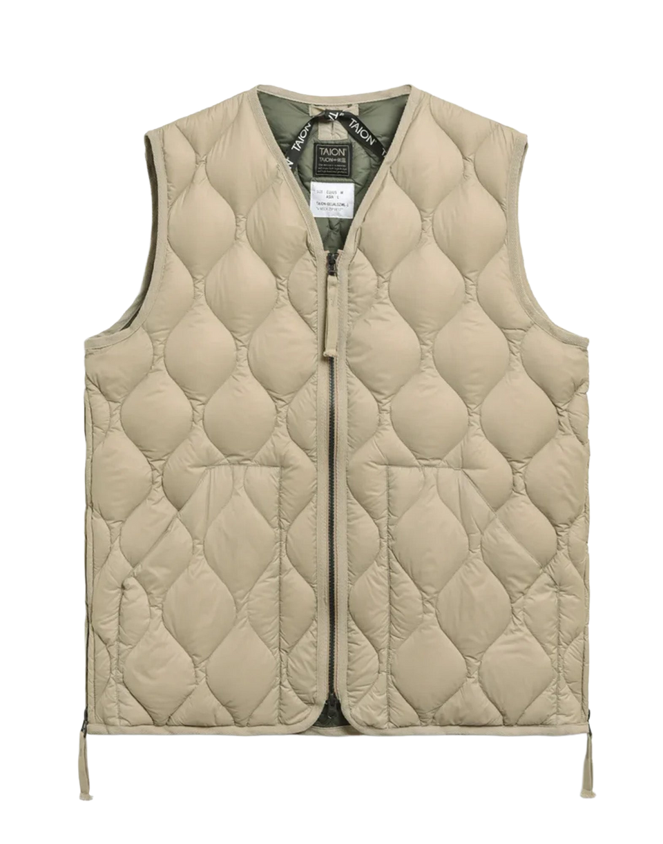 TAION Gilet Military V-Zip Down Gray Beige