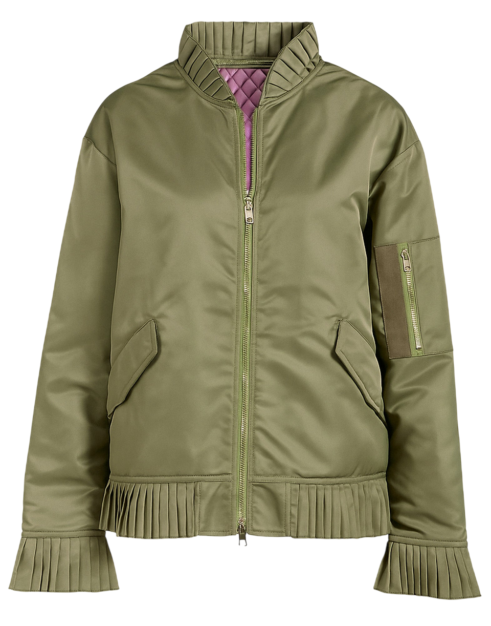 DOUUOD Bomber in Tecno Raso con Dettagli Plissé Salvia