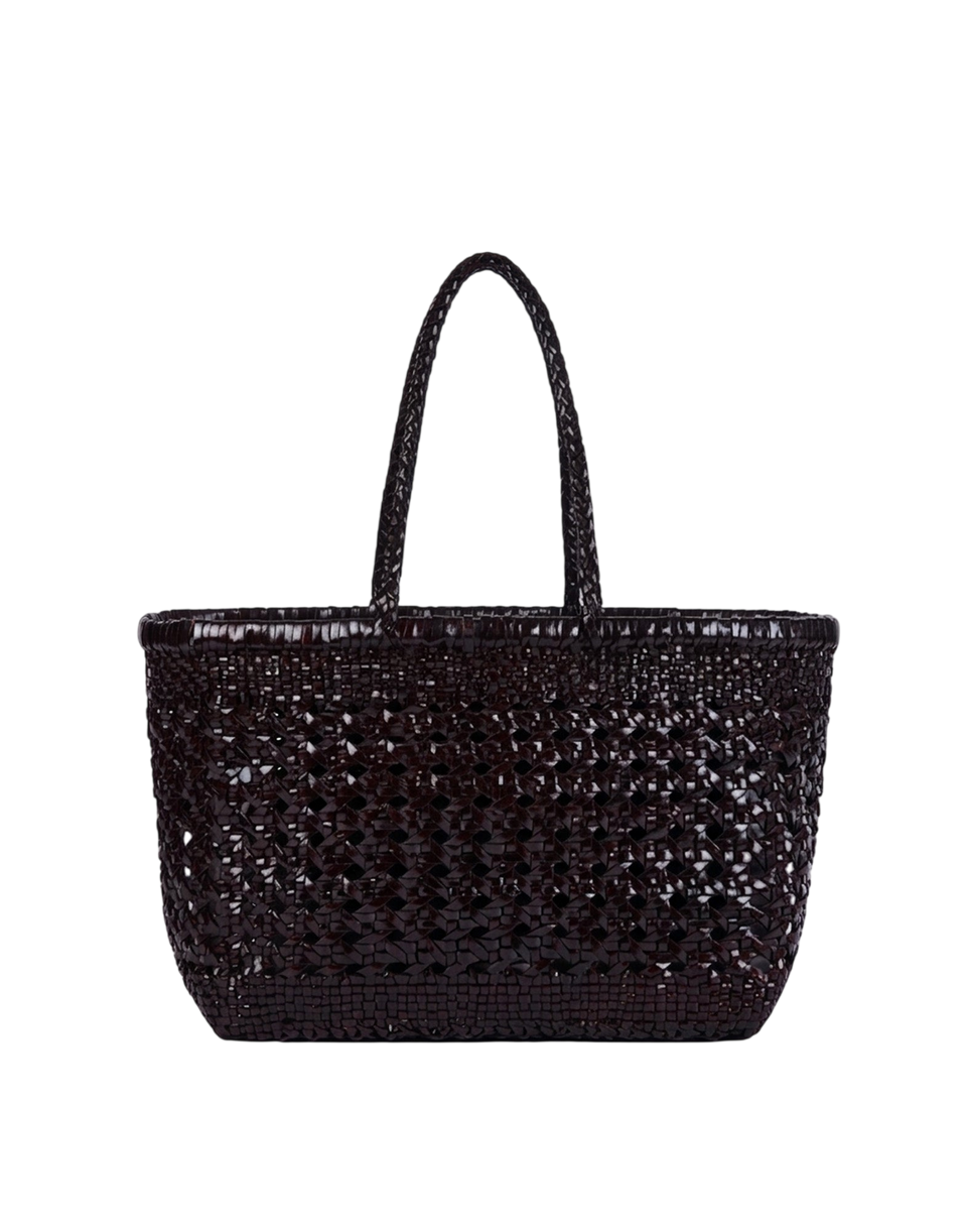 Sac shopping DOUUOD en cuir tressé et perforé marron foncé