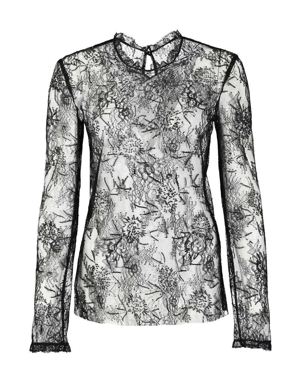 ALBERTA FERRETTI Blusa in Pizzo Nero con Ricamo Pailettes