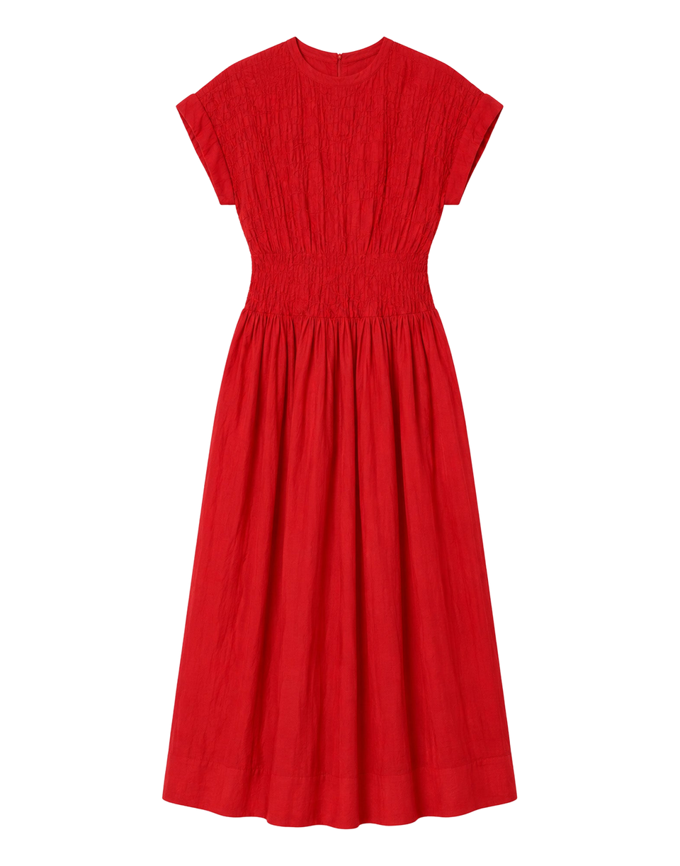 SEA NY Imogen Abito Midi in Ramie con Dettagli Pintuck Red