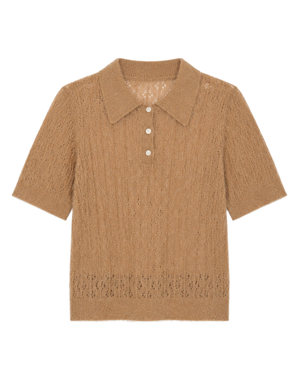 SEA NY Teagan Maglia Polo Manica Corta in Alpaca Camel