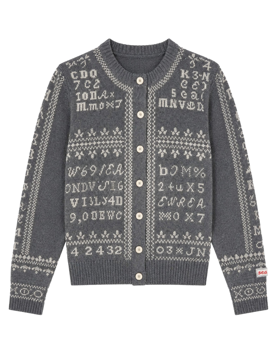 SEA NY Kit Cardigan Ricamato in Lana Charcoal