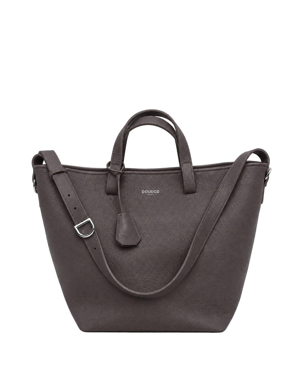 DOUUOD Borsa Shopping Giulia in Pelle Martellata Ebano