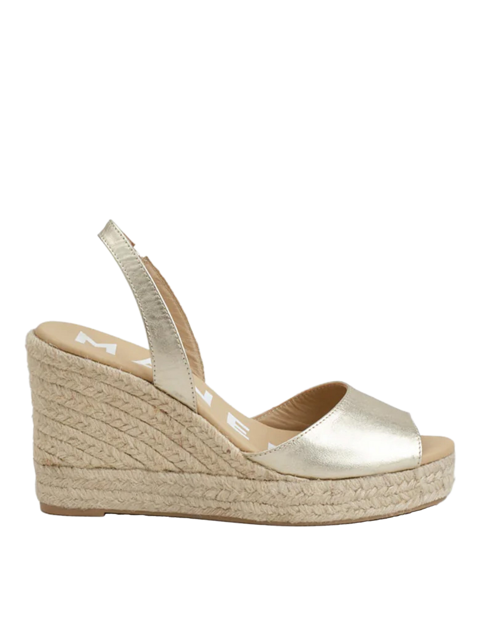 MANEBI Espadrillas con Zeppa in Pelle Metallizzata con Slingback Platino