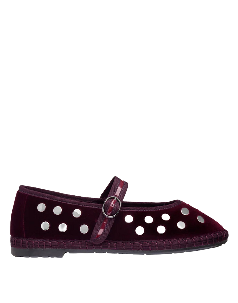 FLABELUS Ballerine in Velluto Bordeaux con Borchie