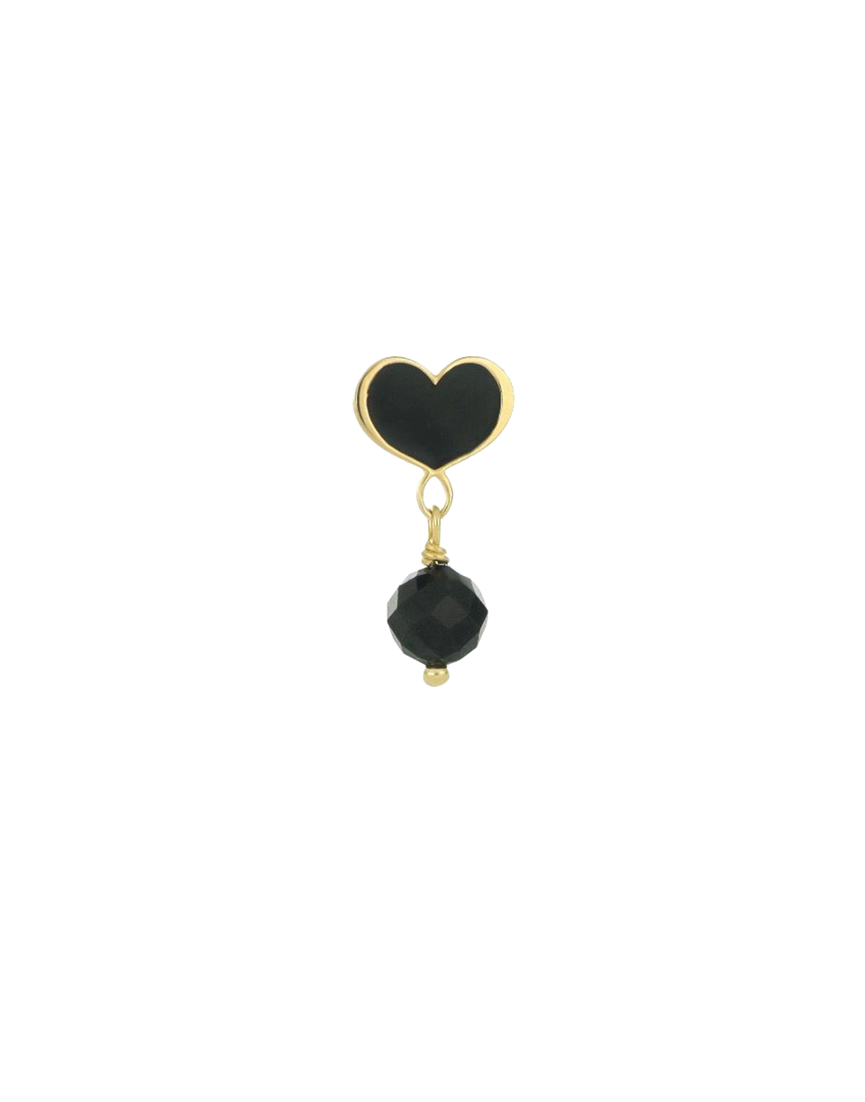 MAMAN ET SOPHIE Boucle d'oreille unique lobe Cœur Vague Noire en Argent