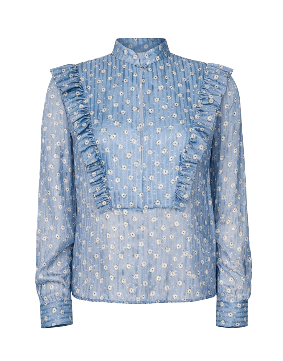 KRISTINA TI Camicia con Rouches e Fantasia Floreale Azzurra