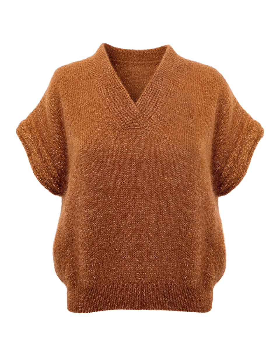 KRISTINA TI Maglia Smanicata con Scollo a V Camel