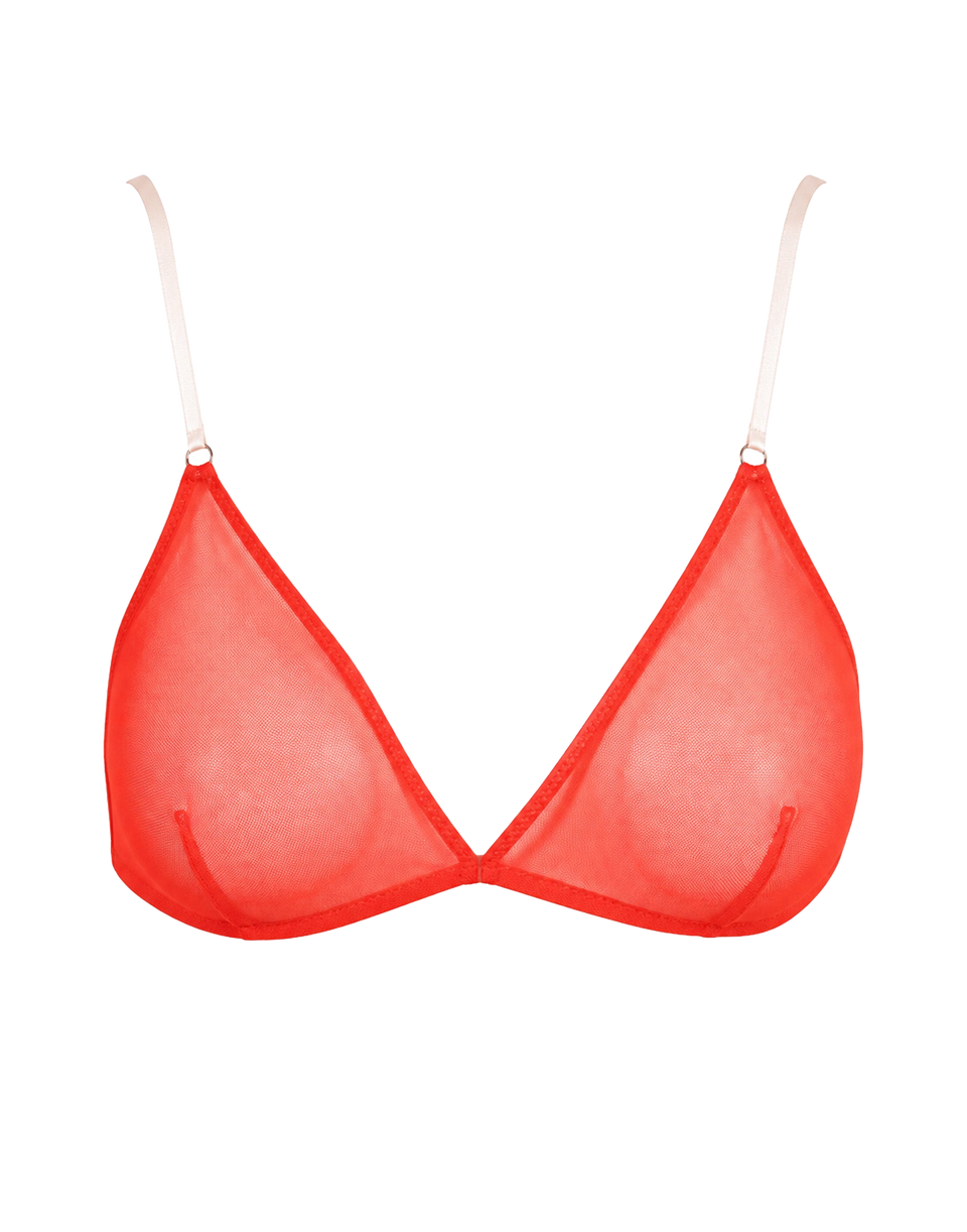 DOUUOD Reggiseno a Triangolo in Tulle Elasticizzato Corallo