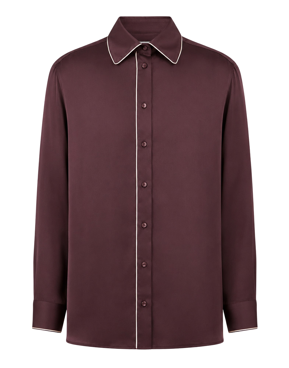 PIERRE-LOUIS MASCIA Camicia in Seta Bordeaux con Piping Bianco