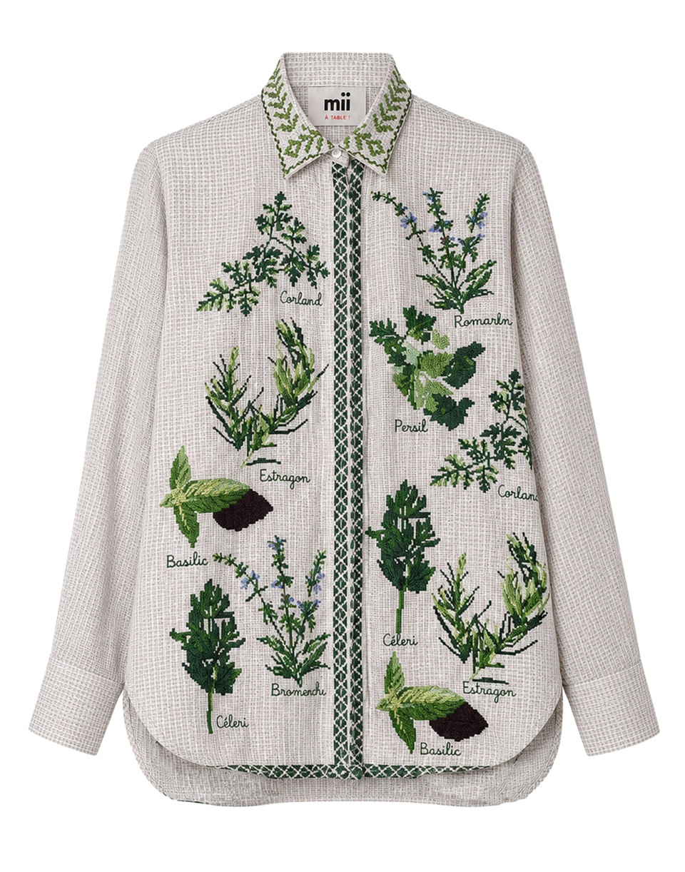 MII Camicia in Seta Stampata e Ricamata a Mano
