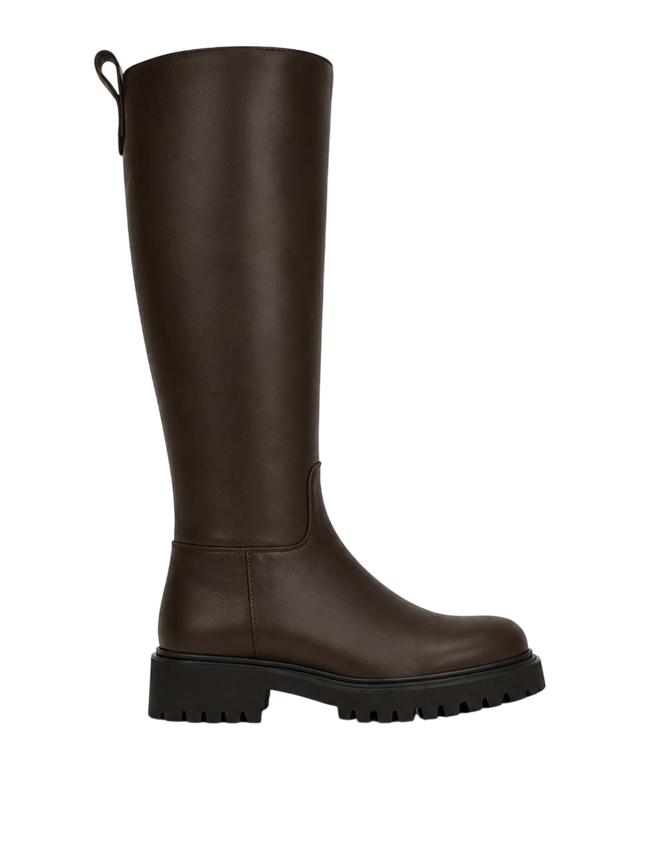 DOUUOD Stivale Alto in Pelle con Suola Carrarmato Ebony